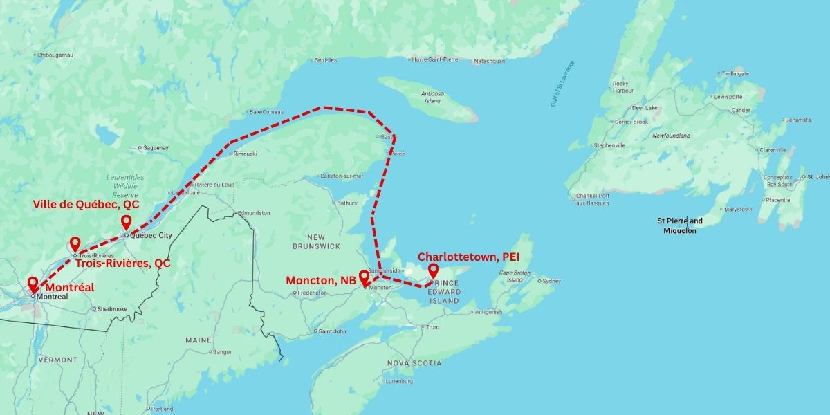 Montreal Port to Moncton Port