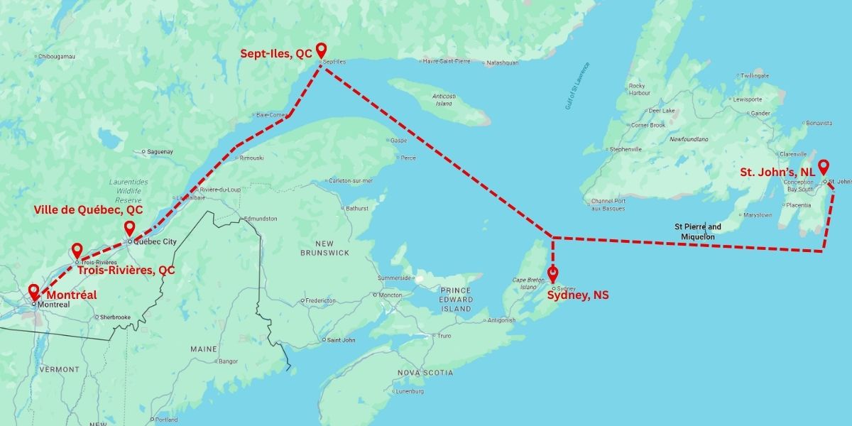 Montreal Port to St. Johns Port
