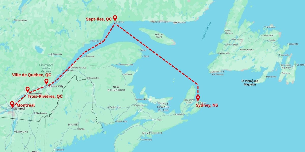 Montreal Port to Sydney Port